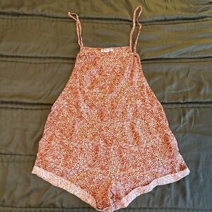 Billabong Rust and White Printed Wild Pursuit Yarn-Dyed Overalls